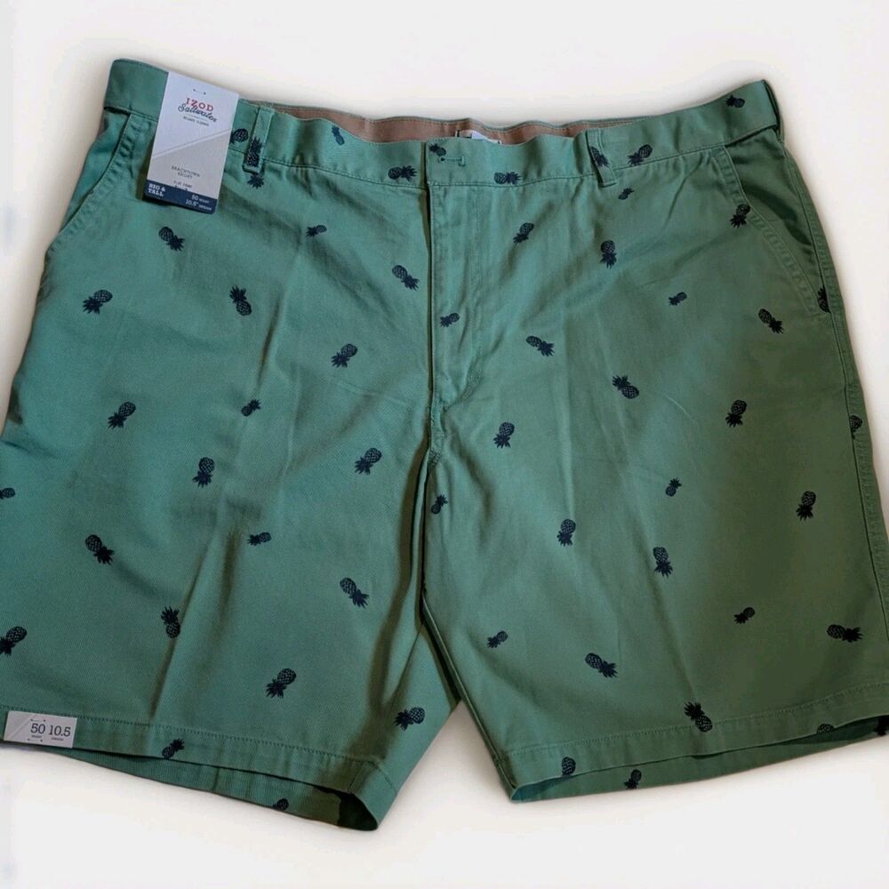 IZOD Saltwater Men’s Big & Tall Flat Front Stretch Shorts Pineapple Green 105